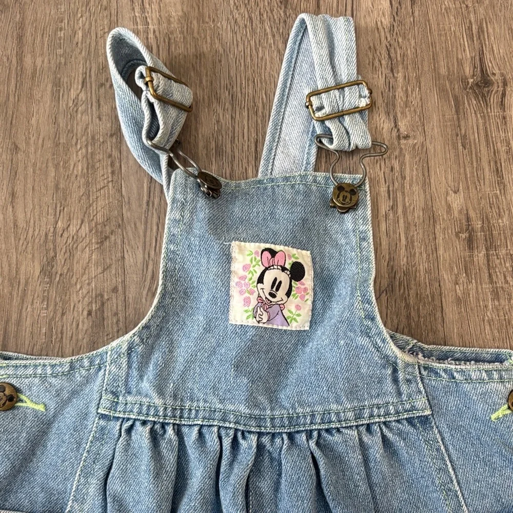 Minnie Mouse garden Disney Light Blue Denim Kids Overalls vintage wide leg 3T - Picture 2 of 9